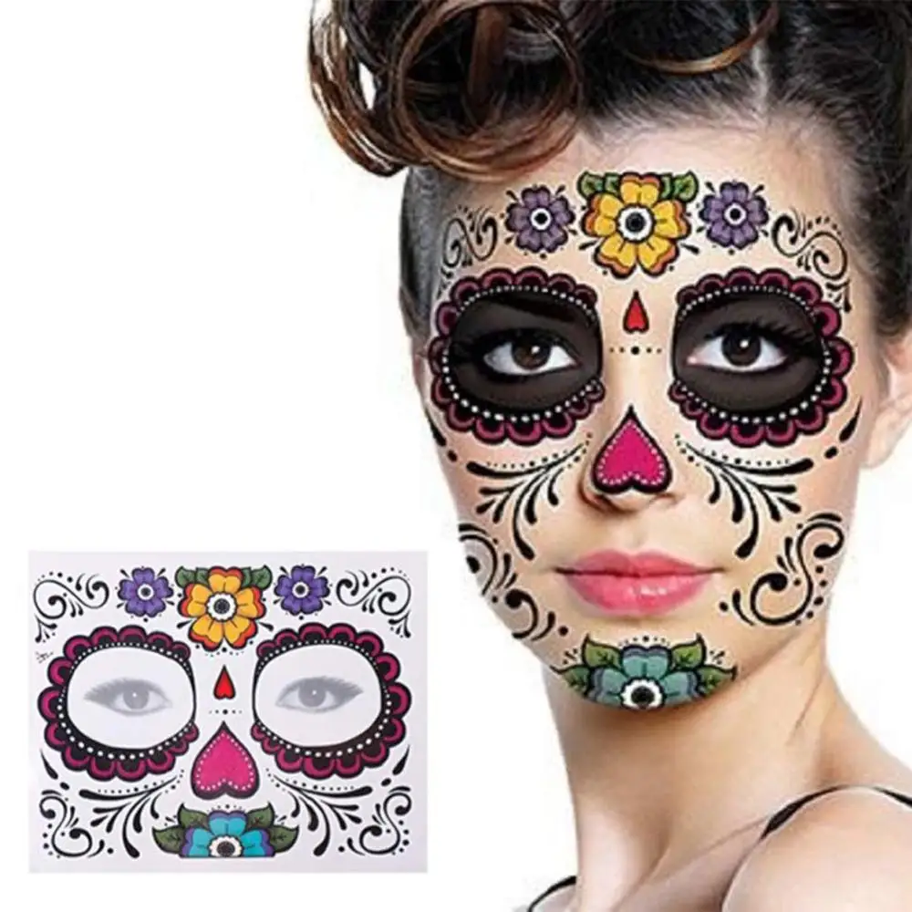 Mexica Day of the Dead Sugar Skull Face временная татуировка Хэллоуин Макияж наклейки для Хэллоуина Маскарад Вечерние