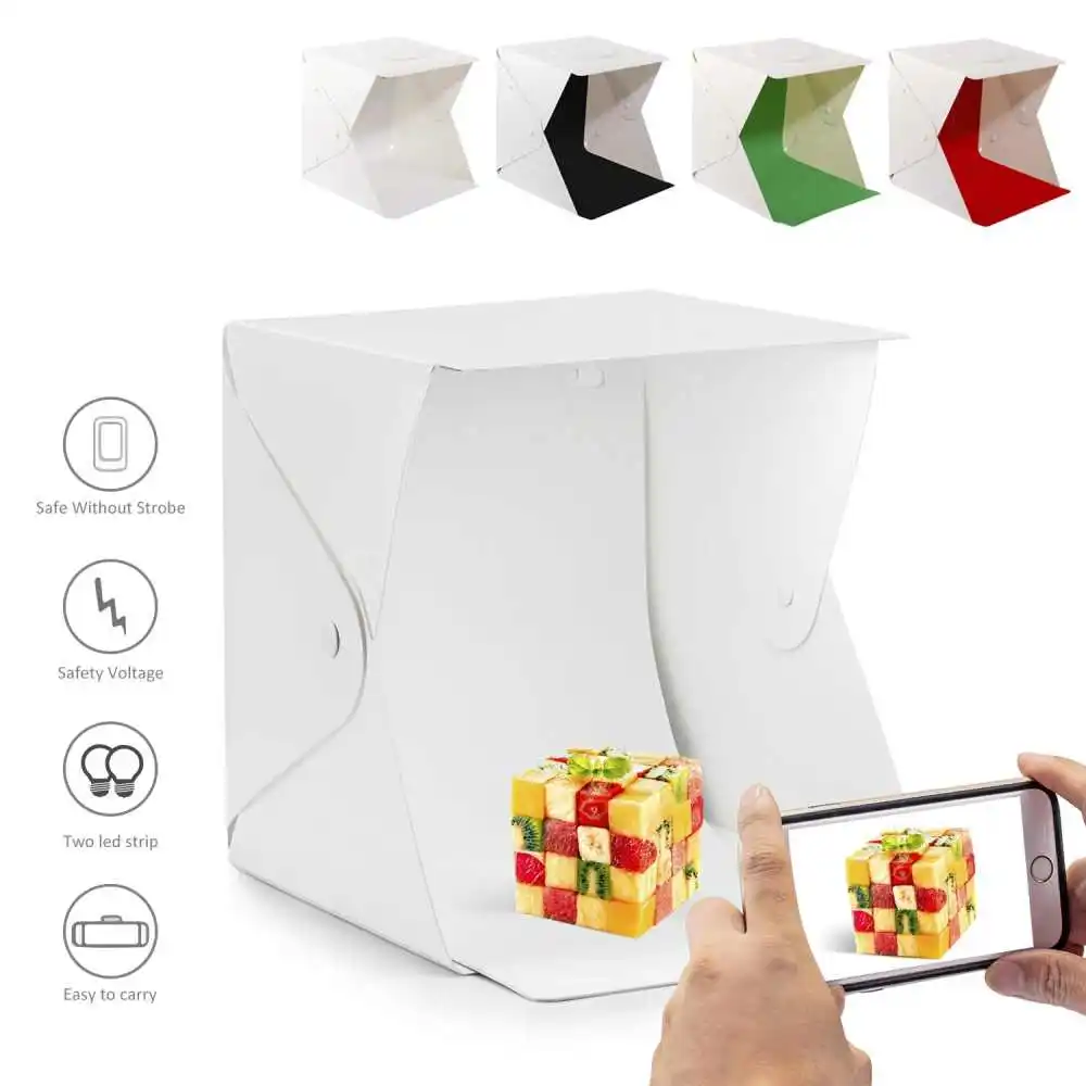  2 LED Foldable Lightbox 40*40cm Portable Photography Photo Studio Softbox Adjustable Brightness Bac