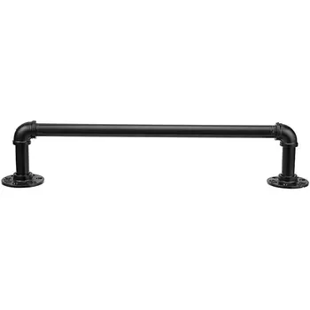 

GTBL Vintage Industrial Pipe Towel Holder Wall Mounted Metal Towel Rack Bar Bathroom Hanging Hanger Accessories Black