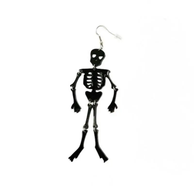 

New Halloween Earrings Acrylic Gold & Silver Skeleton Skull Earring For Women Girls Holiday Jewelry Gift 95mm x 33mm, 1 Pair