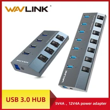 Wavlink алюминиевый usb-хаб 3,0 с адаптером питания Переключатель ВКЛ/ВЫКЛ высокоскоростной 4/7 портов USB 3,0 концентратор EU/US/UK Разъем для ноутбука MacBook