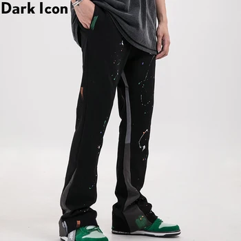 

Dark Icon Foil Painting Flare Sweatpants Women Elastic Waist Patchwork Momen's Pants Trousers for Women