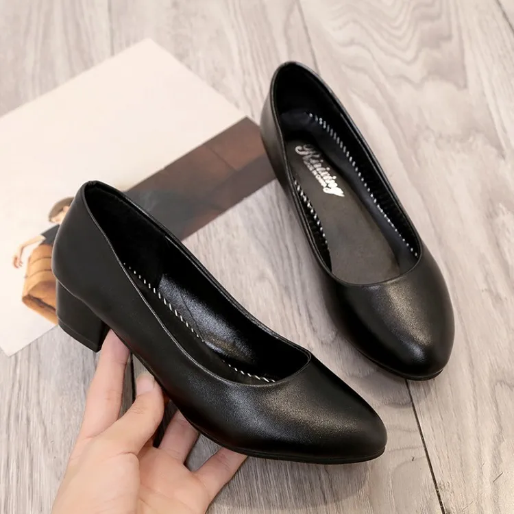 

2017 Autumn Semi-high Heeled Versatile Solid Color Anti-slip WOMEN'S Shoes Students Work Shoes Going to Work WOMEN'S Shoes Ol Ni