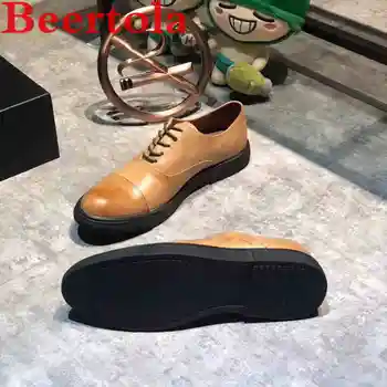 

Genuine Leather Men's Dress Shoes Shallow Italian Style Black Brown Flats Shoes For Men Round Toe Lace Up Masculine Oxford Shoes