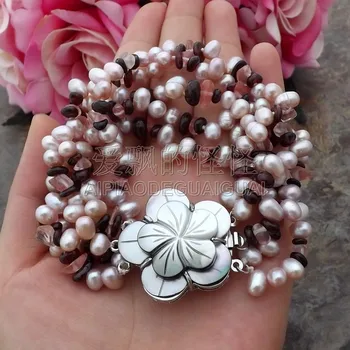 

B082911 8" Strands Purple Pearl Garnet Crystal Bracelet