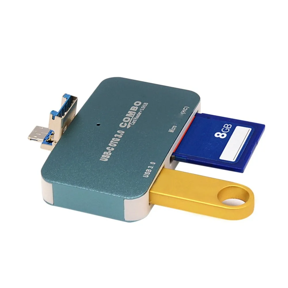 Aluminum Alloy Universal USB3.0 And Micro USB 2 in 1 Interface Support USB 3.0 HUB Security Digital Memory Card TF Card Reader