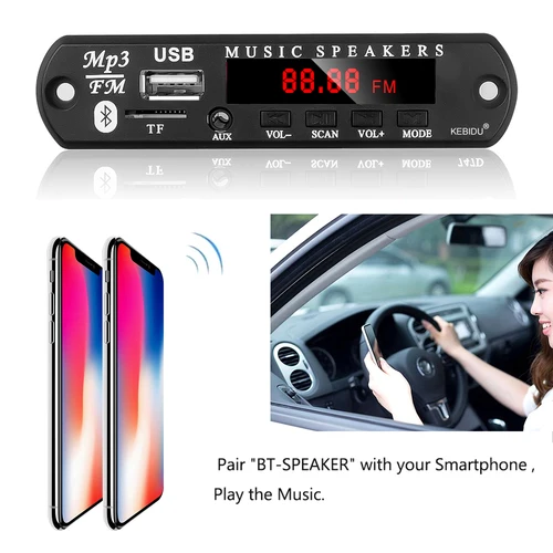 Kebidumei MP3 플레이어 디코더 보드 모듈, 무선 블루투스 5.0 앰프, TF 라디오 USB, 자동차 오디오 DIY 스피커 자동차 키트, 9V-12V 5
