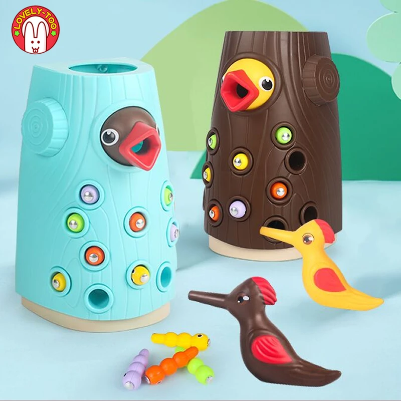 

Woodpecker Toys Catching Bugs Game with Magnet Fishing Color Cogniton Montessori Early Educational Toy For Children