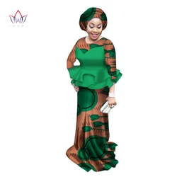 African Dresses For Women Traditional Natural Set O-neck 2 Pieces Plus Size Regular Clothing Wedding Cotton skirt suit WY1773