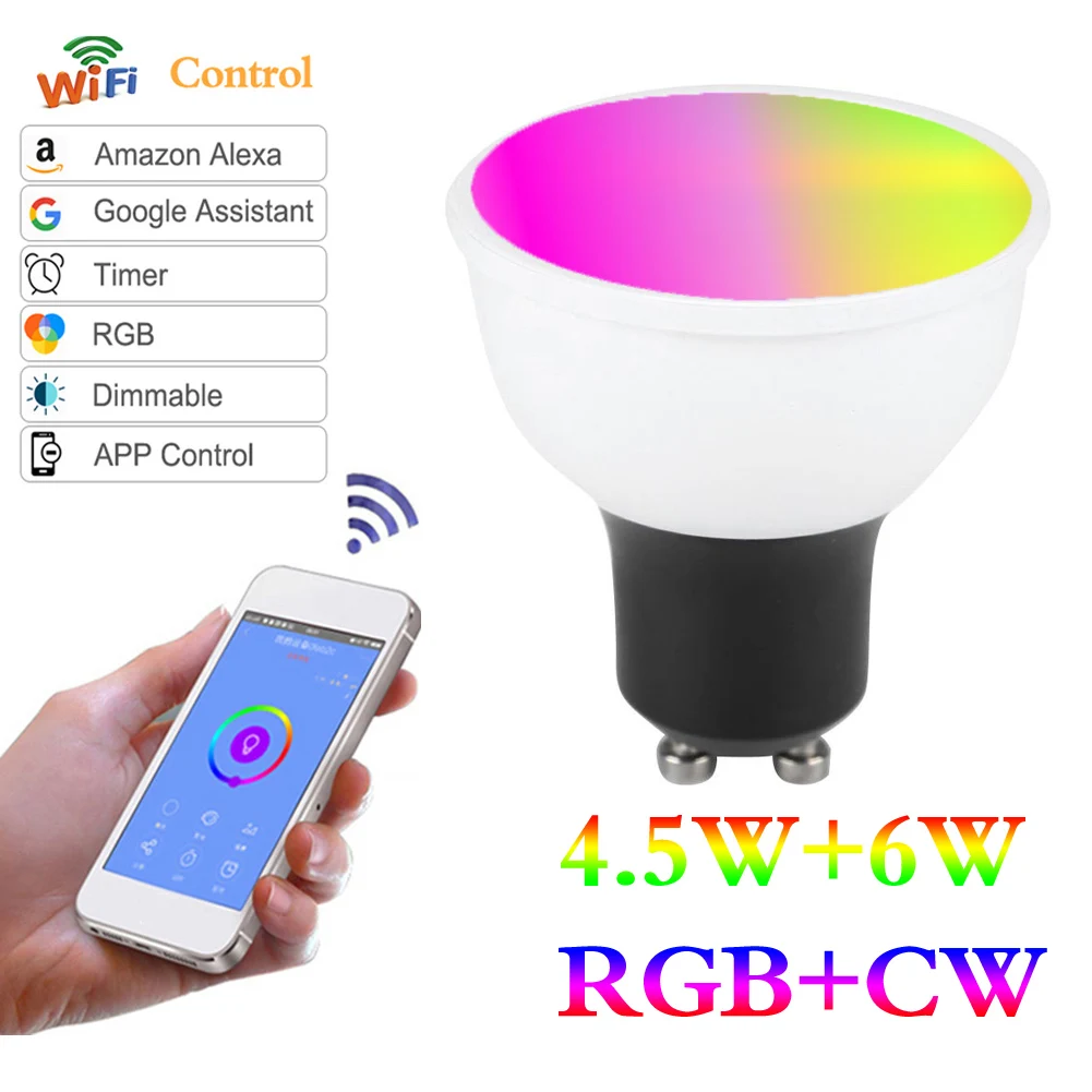 Умная Светодиодная лампа прожектор с Wi Fi 6 Вт E27 E26 GU10 Gu5.3|Новизна освещения| |