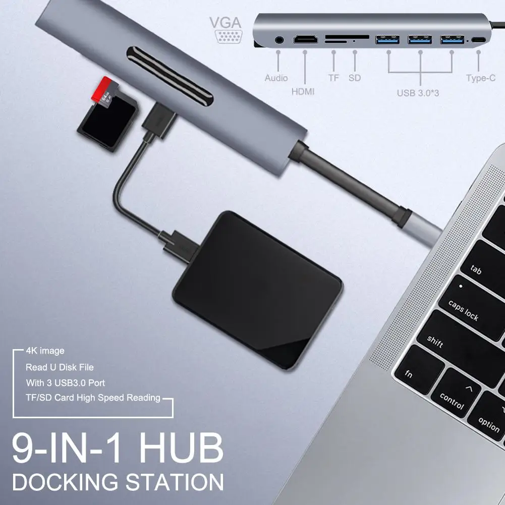 LEORY type-C USB C концентратор адаптер для MacBook-PRO с 3* USB 3,0 портами/type-C зарядка PD/3,5 мм аудио разъем для наушников/4 K HD дисплей
