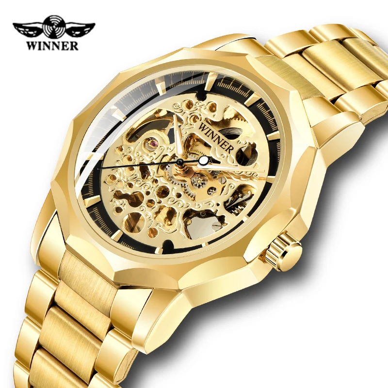

Mens Watches WINNER Men Wristwatch Luminous Hands Skeleton Automatic Mechanical Watches Men Stainless Steel Watches Male Clock