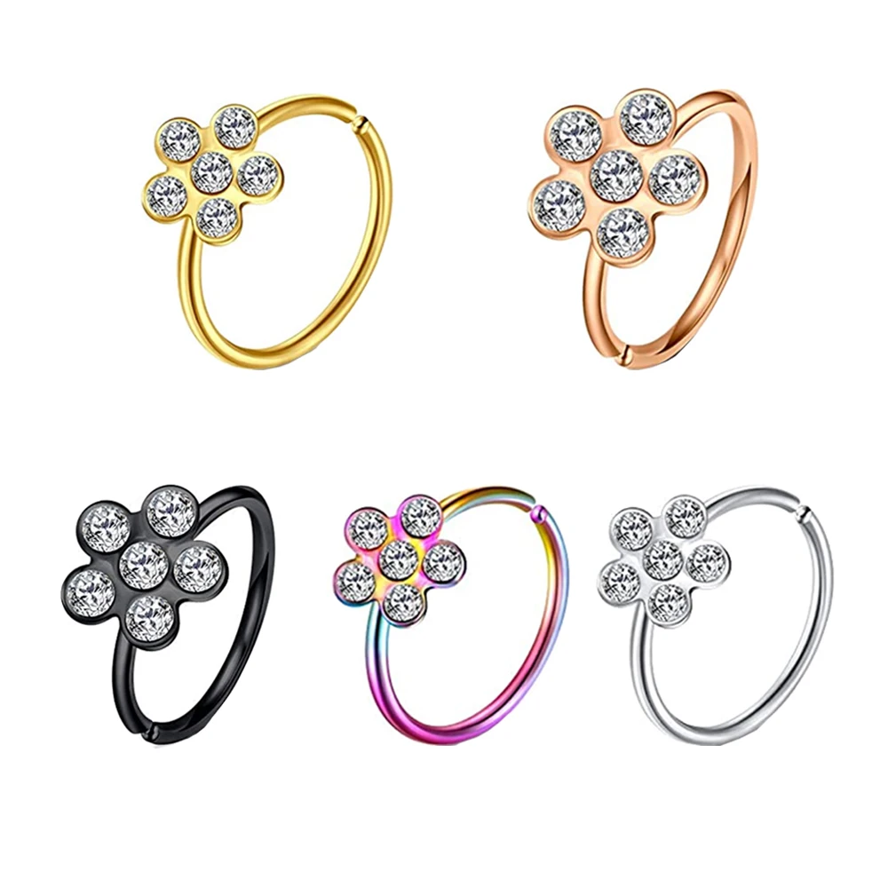 

0.8x8mm Nose Piercing Body Jewelry Part Nose Hoop Nostril Nose Ring Tiny Flower Helix Cartilage Tragus Ring Cartilage Earrings