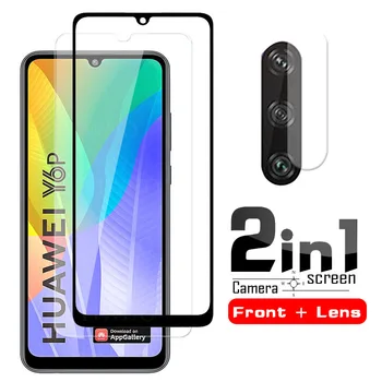 2 en 1 para Huawei Y6p de vidrio templado 9H 2.5D Protector de pantalla Premium película para Huwei Y6 Y 6 P MED-LX9 MED-LX9N lente de la cámara de vidrio