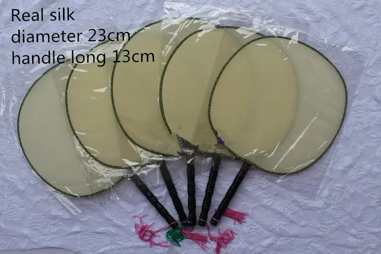 Square Blank White Chinese Silk Hand Fan Traditional Handle Round DIY Child Students Fine Art Painting Programs 10pcs/lot