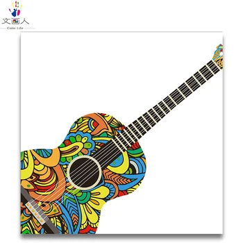 

colorful Guitar oil painting coloring paint by numbers Color blocks draw with kits on canvas for kids gifts for room wall decor