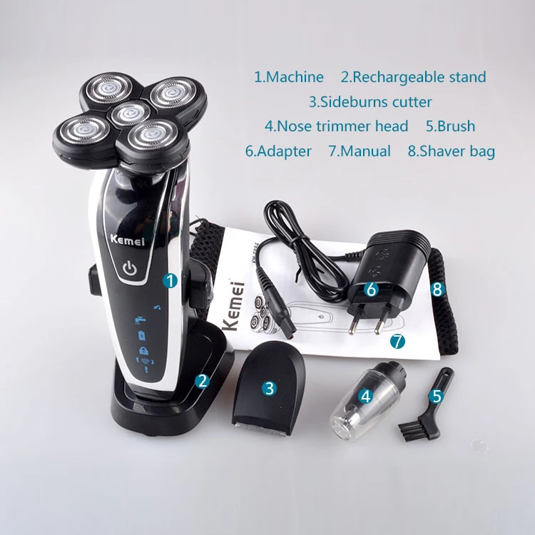 Kemei 3 в 1 Multigroomer электробритва перезаряжаемая 5D лезвия плавающей Afeitar бритва с Подставка для зарядки IPX7 Водонепроницаемый