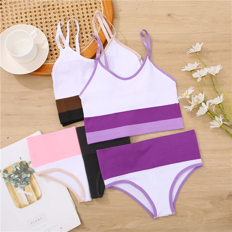 Women Sexy Bra Sets Patchwork Bralette High Waist Panties Female Seamless Push Up Bra Lingerie Girls Sport Top Underwear Briefs white underwear set