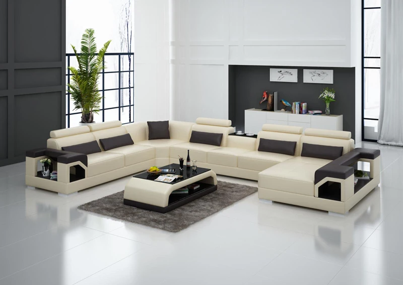 Современный кожаный диван для гостиной с шезлонгом