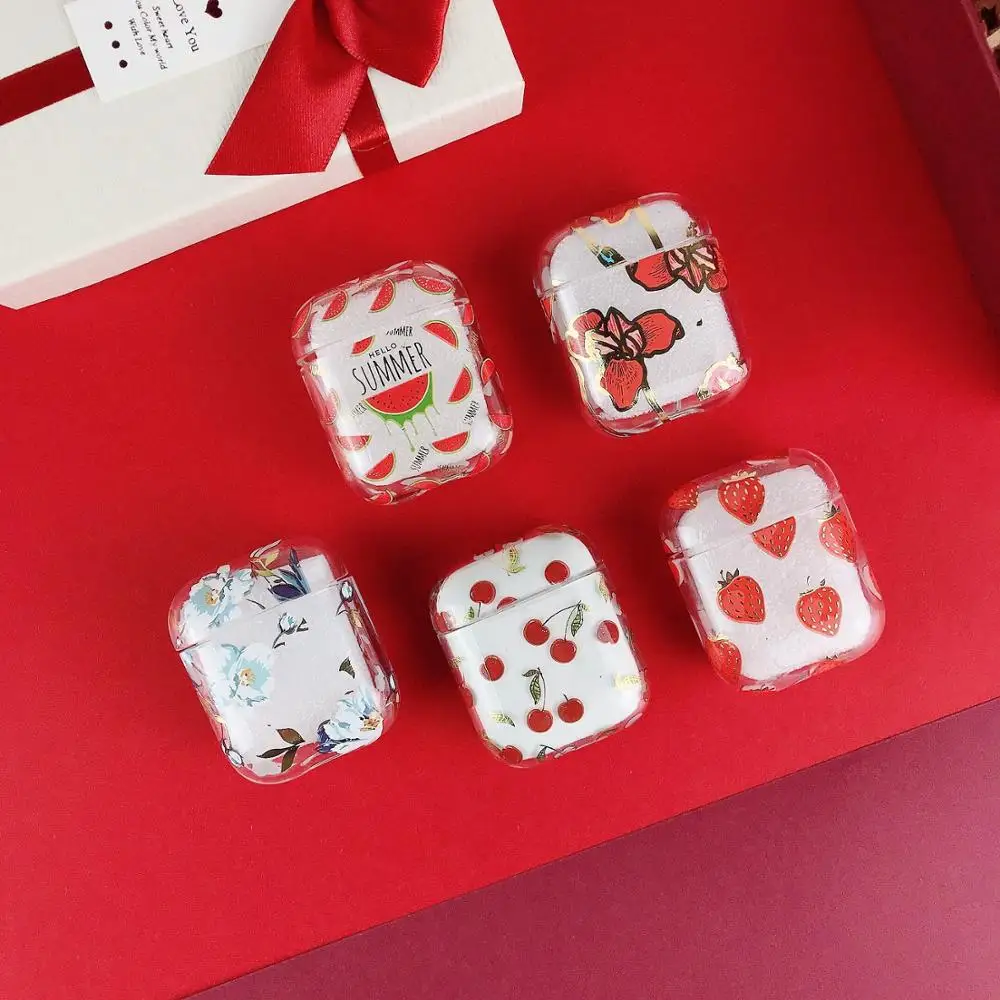 

PC Case For Apple AirPods 2 Strawberry watermelon Cartoon Pattern Earphone Cases For Apple AirPods Cute Flower Fruit Cover Case