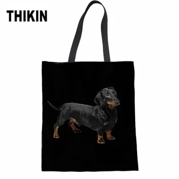 

THIKIN Cute Dachshund Dog Women Foldable Shopping Shoulder Bags Tote Bags Women Eco-friend Handbags Linen Beach Canvas Pack