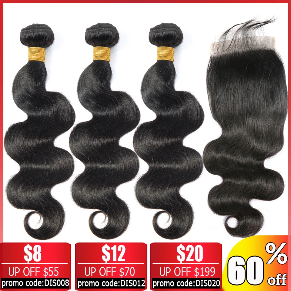 

Brazilian hair weave bundles body wave bundles with closure Peruvian human hair bundles with closure non-remy hair extension