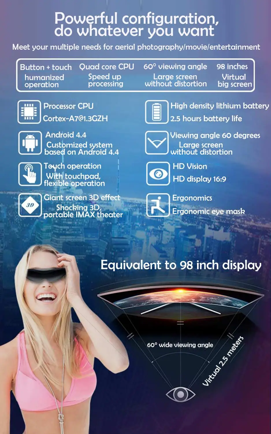 K600S New FPV 3D video glasses Android4.4