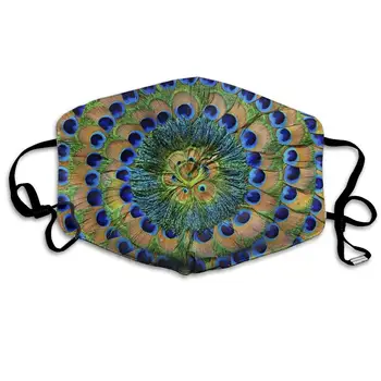 

Peacock Feathers Circle Washable Reusable Mask, Cotton Anti Dust Half Face Mouth Mask For Kids Teens Men Women With Adjustable