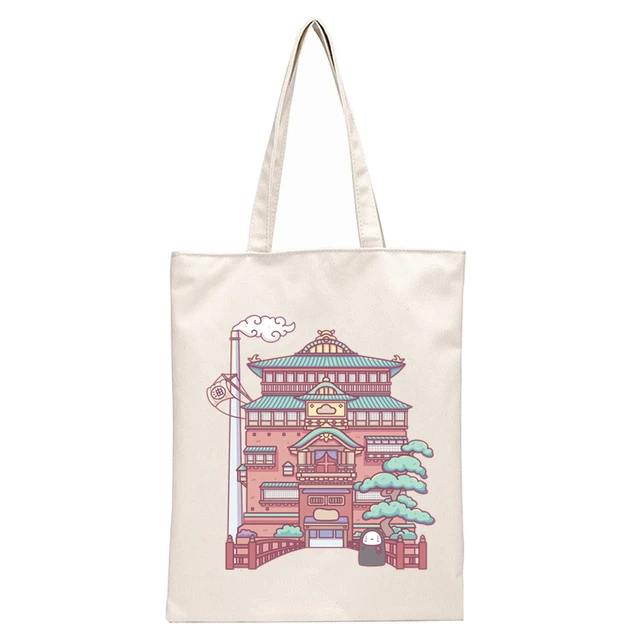 Spirited Away Faceless  Print Reusable Shopping Bag Women Canvas Tote Bags Printing Eco Bag Cartoon Shopper Shoulder Bags N2057P