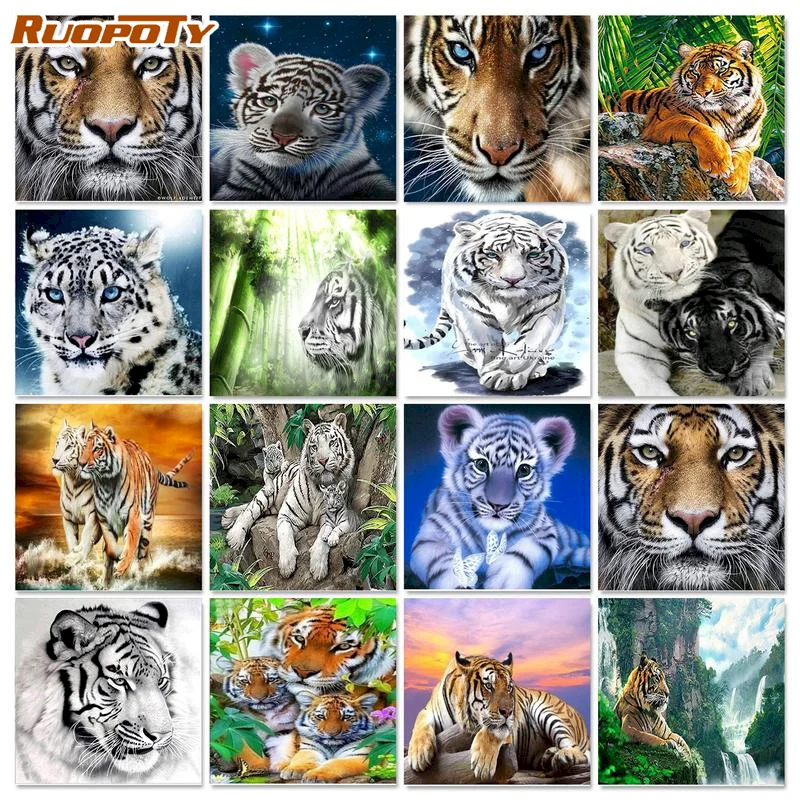 

RUOPOTY 5D Diamond Painting Full Square Diamond Embroidery Sale Diamond Mosaic Animal Tiger Picture Of Rhinestones Gift