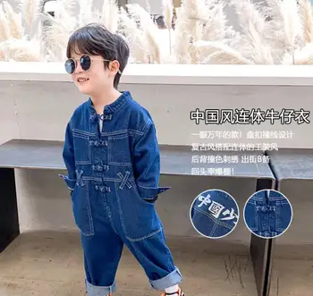 

Children's suit baby denim clothing one-piece new spring and autumn denim tooling fashion embroidered word stretch fabric