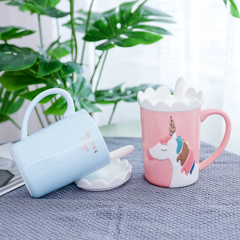 

YOMDID Creative Unicorn Coffee Mug Practical Ceramic Cup Milk Coffee Tea Drinking Cups With Spoon And Crown Lid Drinkware 350ml