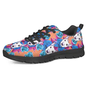 

DOGINTHEHOLE Shoes Women Bull Terrier flower Print Outdoor Fitness Gym Shoes Lace-up Casual Sneakers Flats Running Shoes