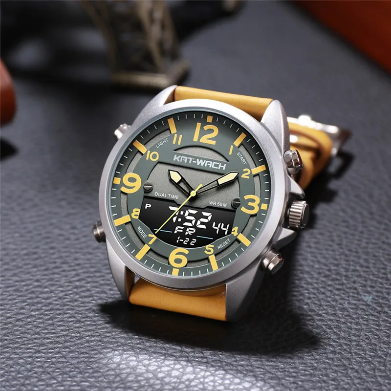 KAT-WACH 2022 Double Time Zone Swim Men Sport Watch Digital Quartz Wrist watches Waterproof 50M Military Clock Relogio Masculino