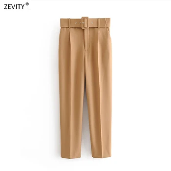 Women fashion solid color sashes casual slim pants chic business Trousers female fake zipper pantalones mujer retro pants P575 1