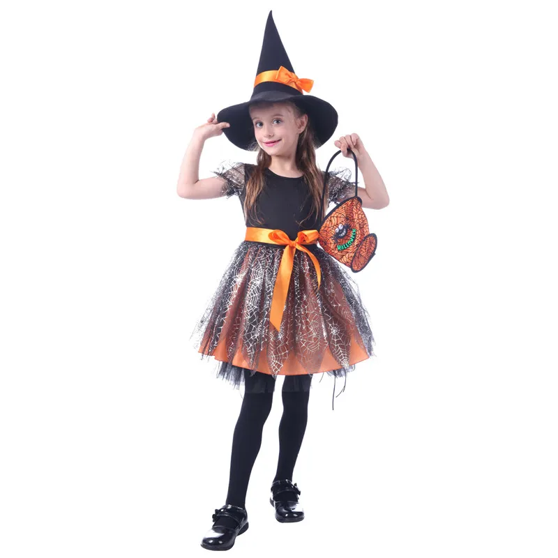 

Girl's Witch Costumes Halloween Dress+hat Children Kids Halloween Party Cosplay Costumes