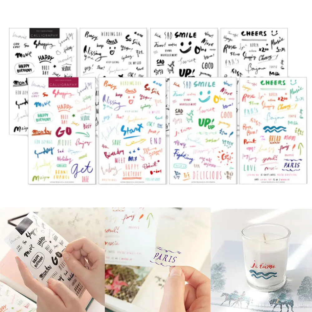 

8 sheet Cute Letter Word Diary Books Sticker PVC Calendar Diary Book Scrapbook Decoration Stationery Stickers New