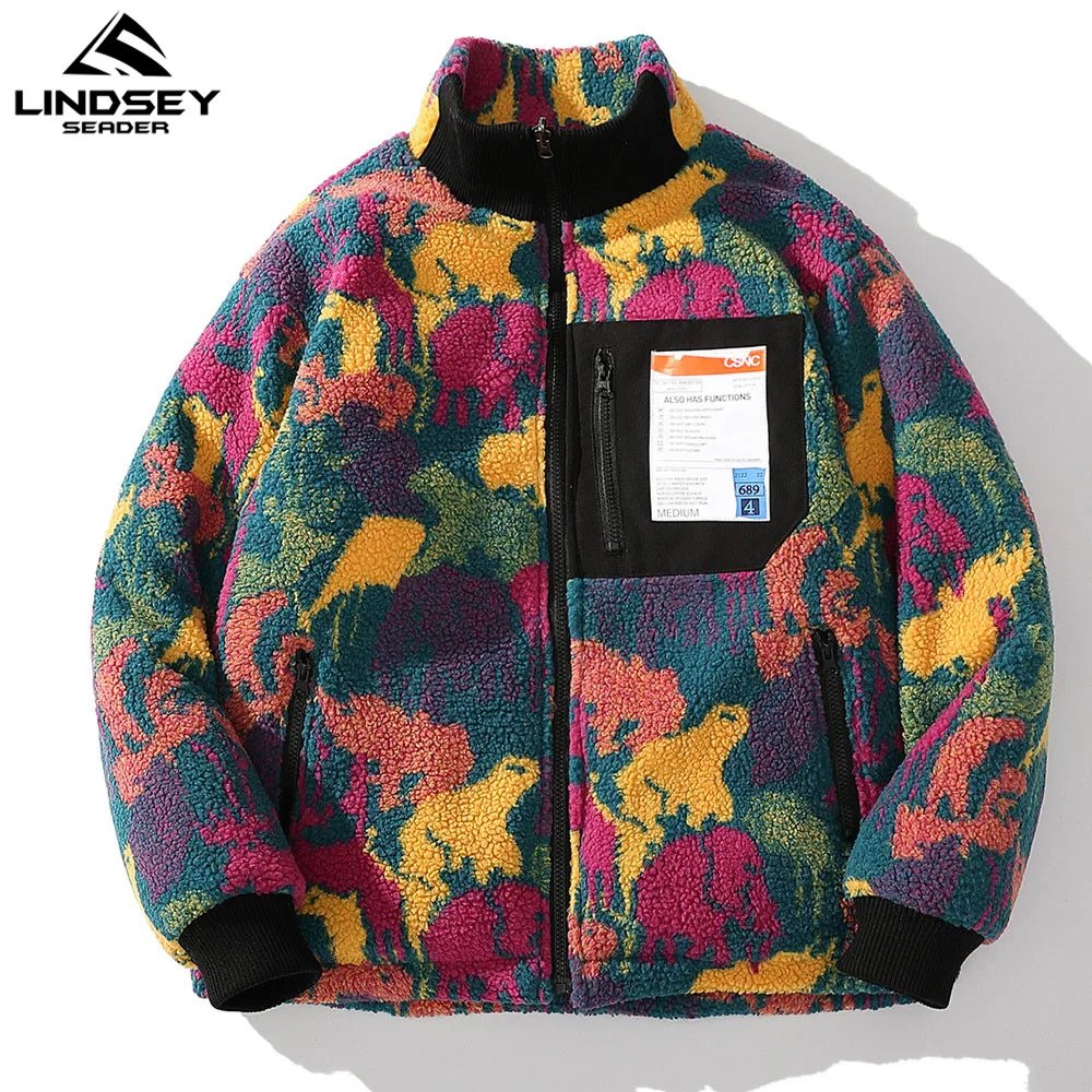 

LINDSEY SEADER 2020 Hip Hop Reversible Jacket Parka Colorful Camouflage Streetwear Men Harajuku Lamb Wool Fleece Winter Coat Men