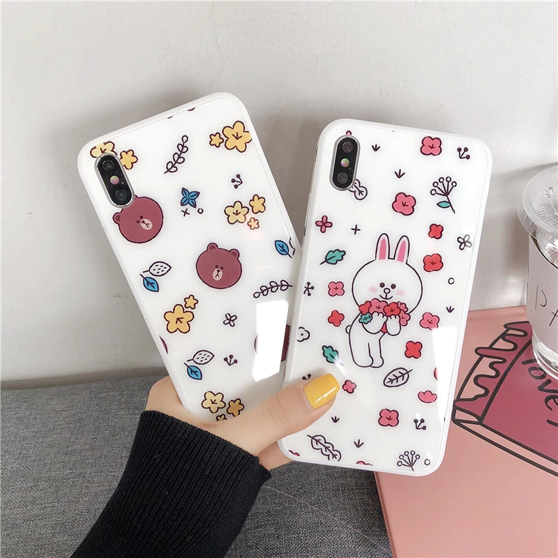 Milky white cute cartoon naked bear tempered glass explosion-proof mobile phone case for iPhone X Xs Xr Max10 11pro 8 7 6 6sPlus |