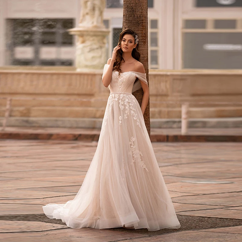 

SmilevenSoft Tulle Lace Princess Wedding Dress Off The Shoulder Appliques Bridal Gowns vestido de noiva 2020 Plus Size
