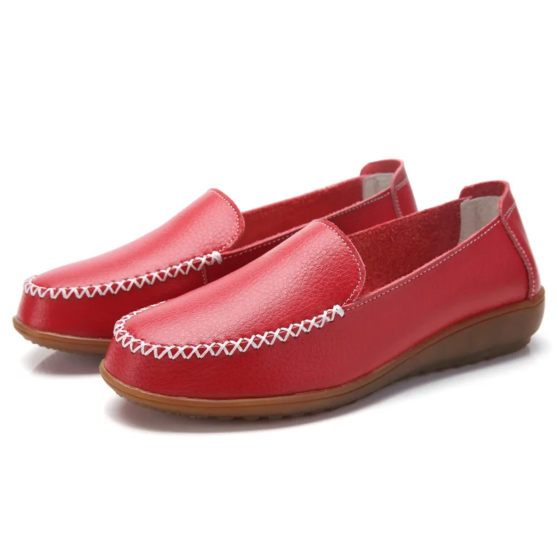 Genuine leather flats ladies Oxford shoes big size 270 loafers solid white shoes women new arrival casual flats woman shoes - Цвет: Red B