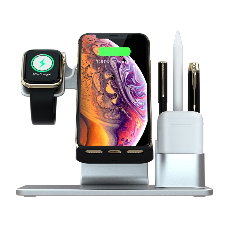Qi Быстрое беспроводное зарядное устройство Подставка для телефона держатель для iPhone X XS samsung S8 S9 Беспроводная зарядная док-станция для Airpods Apple Watch 4 3 2 1