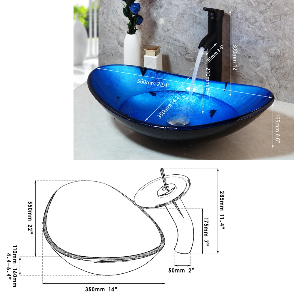 YANKSMART круглая раковина для ванной комнаты из закаленного стекла, набор для умывальника на бортике с одной ручкой, Смеситель для холодной и горячей воды