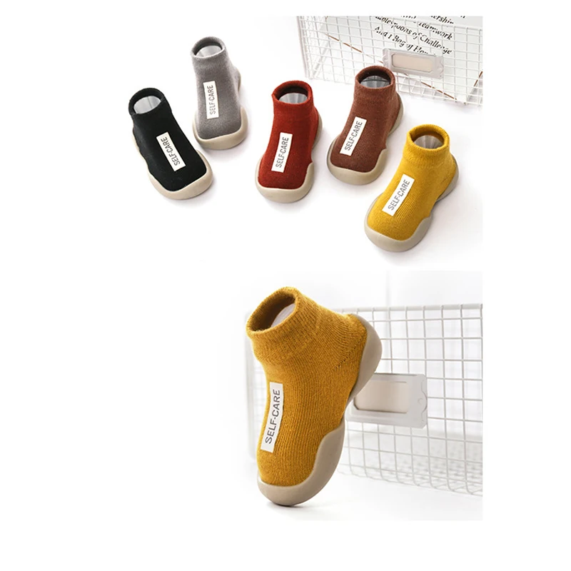 Baby First Shoes Mixed Colors Unisex Walker Boys Girls Kids Rubber Soft Sole Floor Shoes Knit Booties Anti-Slip
