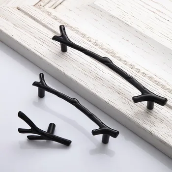 Creative tree branch shape furniture handles door handles cabinet knobs knob handle for furniture kitchen wardrobe black 69m