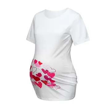 

Summer large size cute and comfortable pregnant women T-shirt short-sleeve heart-shaped printed shirt T-shirt maternity dress