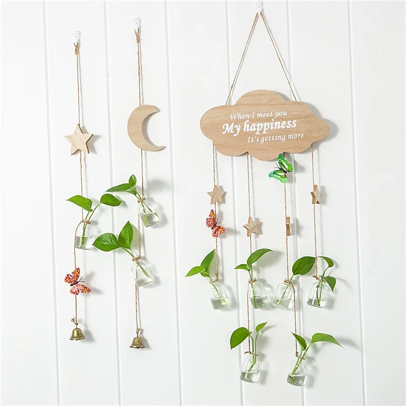 

Hydroponic Plant Glass Vase Creatively Decorated With Green Plant Containers Suspended Bottles Hanging On The Wall