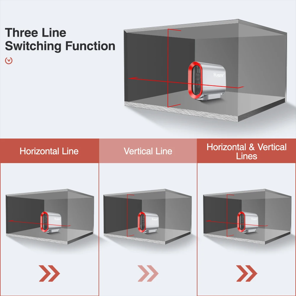 Laser Level Huepar 2 lines Li-ion Battery Self-leveling Laser Level & self-leveling Red Beam Cross Line with Pulse Mode & adapter laser Tool