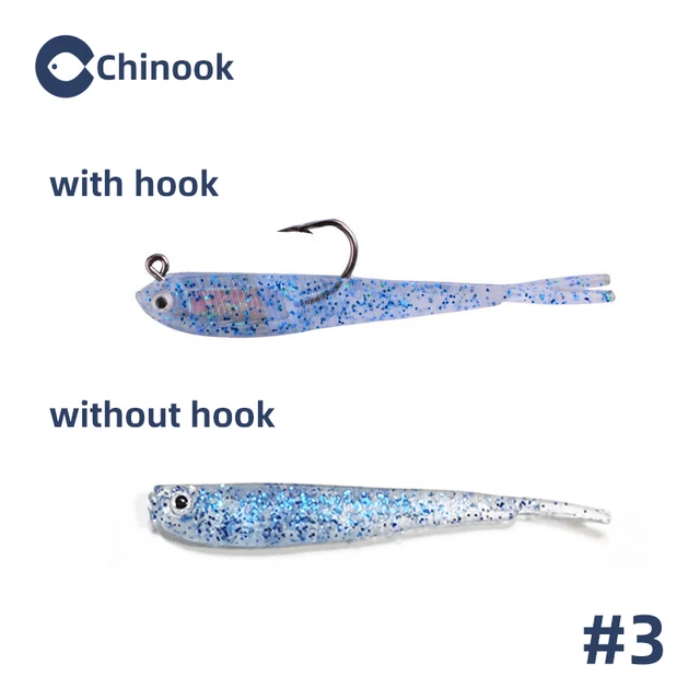 Chinook 5pcs Soft Bait Soft Fish Fork Tail with or without Hook Fish Artificial Silicone Fish Bait Fishing Tackle 3