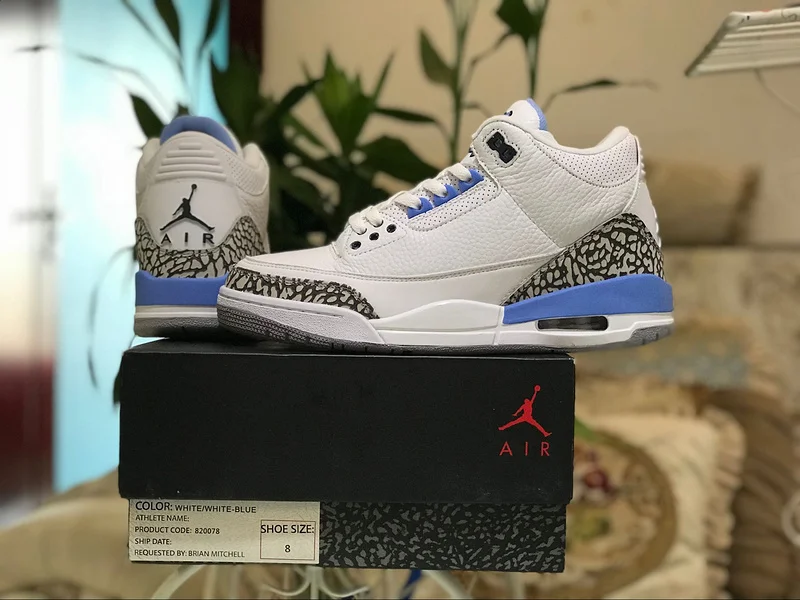 Новые оригинальные мужские кроссовки Jordan 3 в стиле ретро, UNC, баскетбольные кроссовки Aj3, белые, Северная Каролина, синие, Университет Каролины, белые, PE